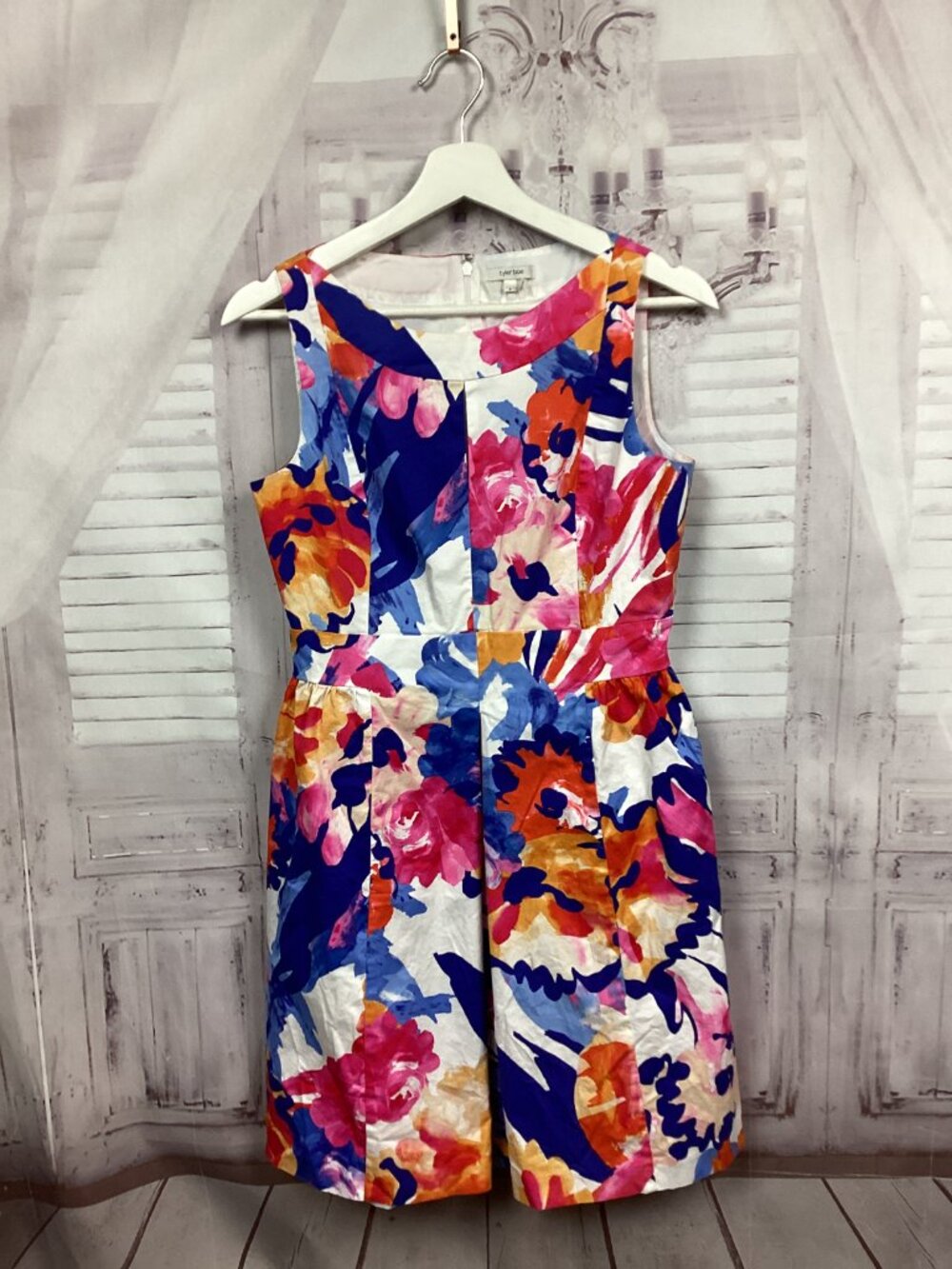 Tyler Boe Floral Midi Dress in Navy, Pink, Orange 4